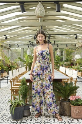 Arias Closet Çiçek ve Yaprak Desenli İp Askılı Tulum
