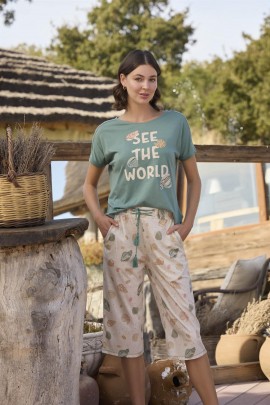 Arias Closet Desenli ve Baskılı "See the World" Kapri Takımı