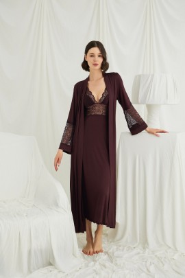 Arias Closet Göğüs ve Sırt Dekolteli Dantelli Sabahlık Takımı