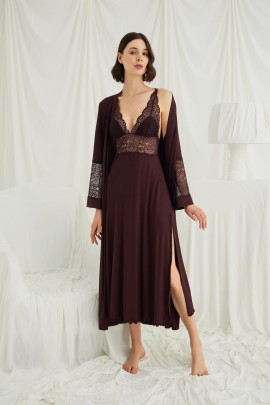 Arias Closet Göğüs ve Sırt Dekolteli Dantelli Sabahlık Takımı
