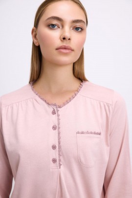 Arias Closet Gül Kurusu Modal Pamuklu Uzun Kollu Düğmeli 2'li Pijama Takımı