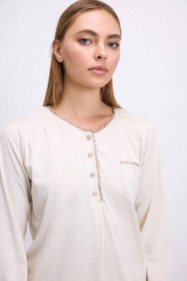 Arias Closet Fil Dişi Modal Pamuklu Uzun Kollu Düğmeli 2'li Pijama Takımı
