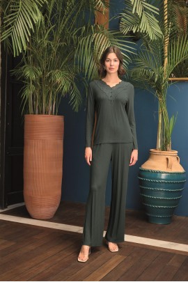 Arias Closet Uzun Kollu Önü Düğmeli V Yaka Pijama Takımı