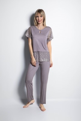 Arias Closet Yakası Detaylı Brode Dantelli Pijama Takımı