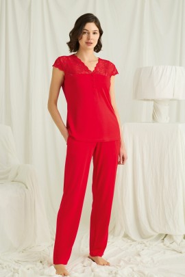 Arias Closet Yakası Kolu ve Omzu Dantelli Önü Düğmeli Pijama Takımı