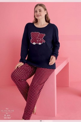 Arias Closet Büyük Beden Pamuklu Ayıcık Desenli Pijama Takımı