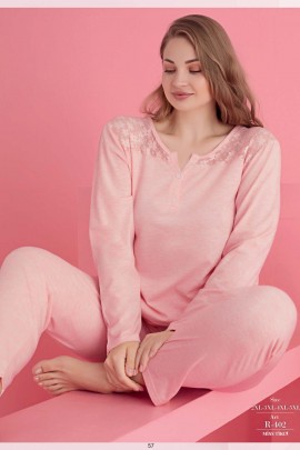 Arias Closet Büyük Beden Pamuklu Dantel İşlemeli Pijama Takımı