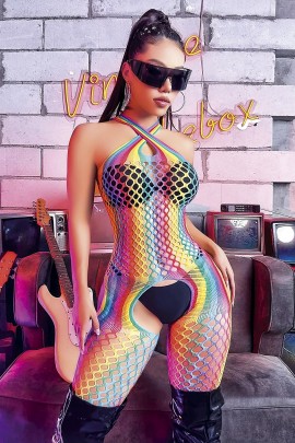 Arias Closet Gökkuşağı Desenli Fileli Fantezi Vücut Çorabı