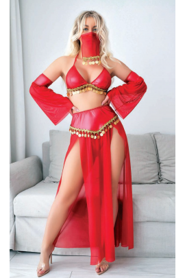 Kırmızı Peçeli Seksi Dansöz Kostümü