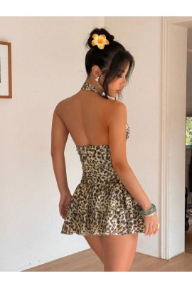 Arias Closet Özel Şık Tasarım Leopar Desenli Fırfırlı Mini Club Elbisesi