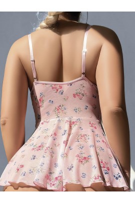 Arias Closet Pembe Dantel İşlemeli Çiçek Desenli Fantezi Gecelik