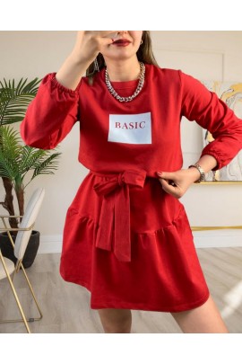 Uzun Kollu Bisiklet Yaka Pileli Iki Iplik Elbise BN-48157