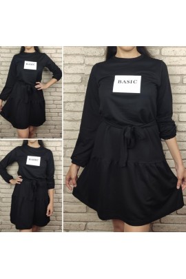 Uzun Kollu Bisiklet Yaka Pileli Iki Iplik Elbise BN-48156