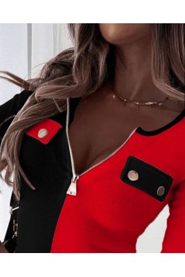 Uzun Kollu Cep Ve Fermuar Detay Kaşkorse Bluz BN-69535