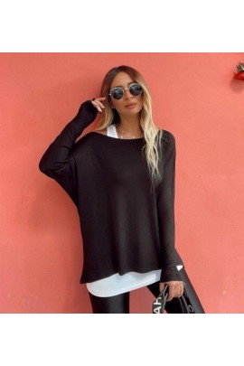 Uzun Kollu Tek Omzu Açık Salaş çilek Kumaş Bluz Iç Atlet Viskon BN-43772