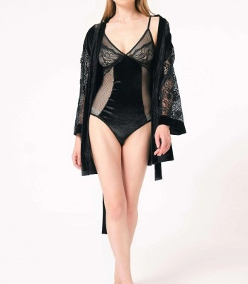 Kadın Kadife Dantelli Sabahlık ve Badi Takım (5689)