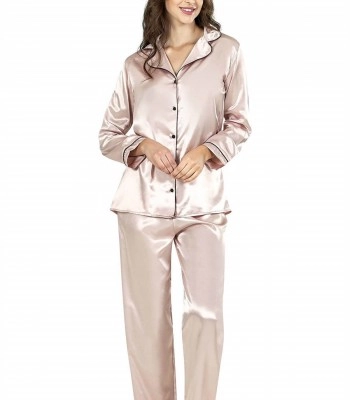 Pudra İkili Saten Gecelik Pijama Takımı 7647