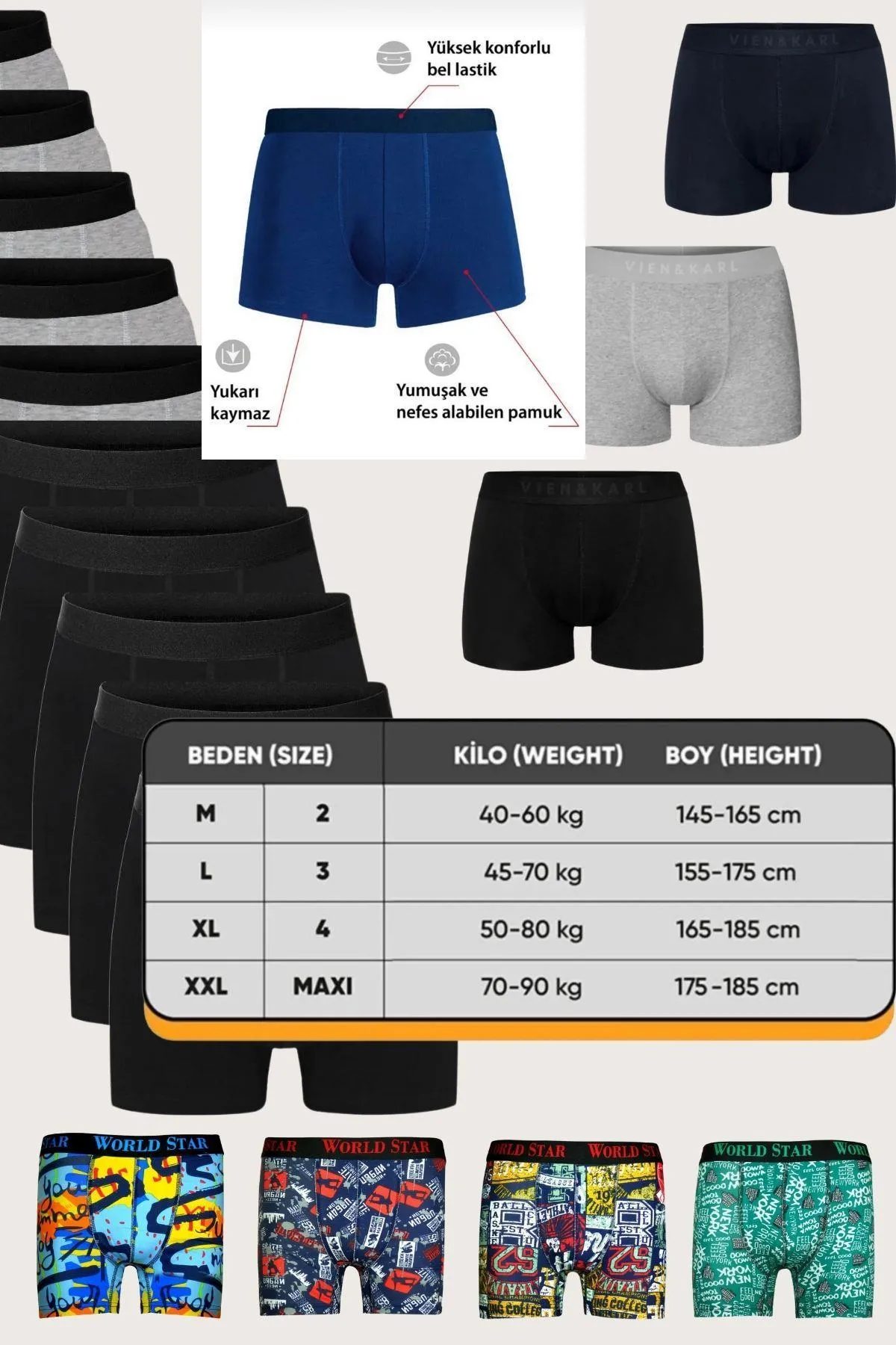 Tekli Pamuklu Erkek Boxer