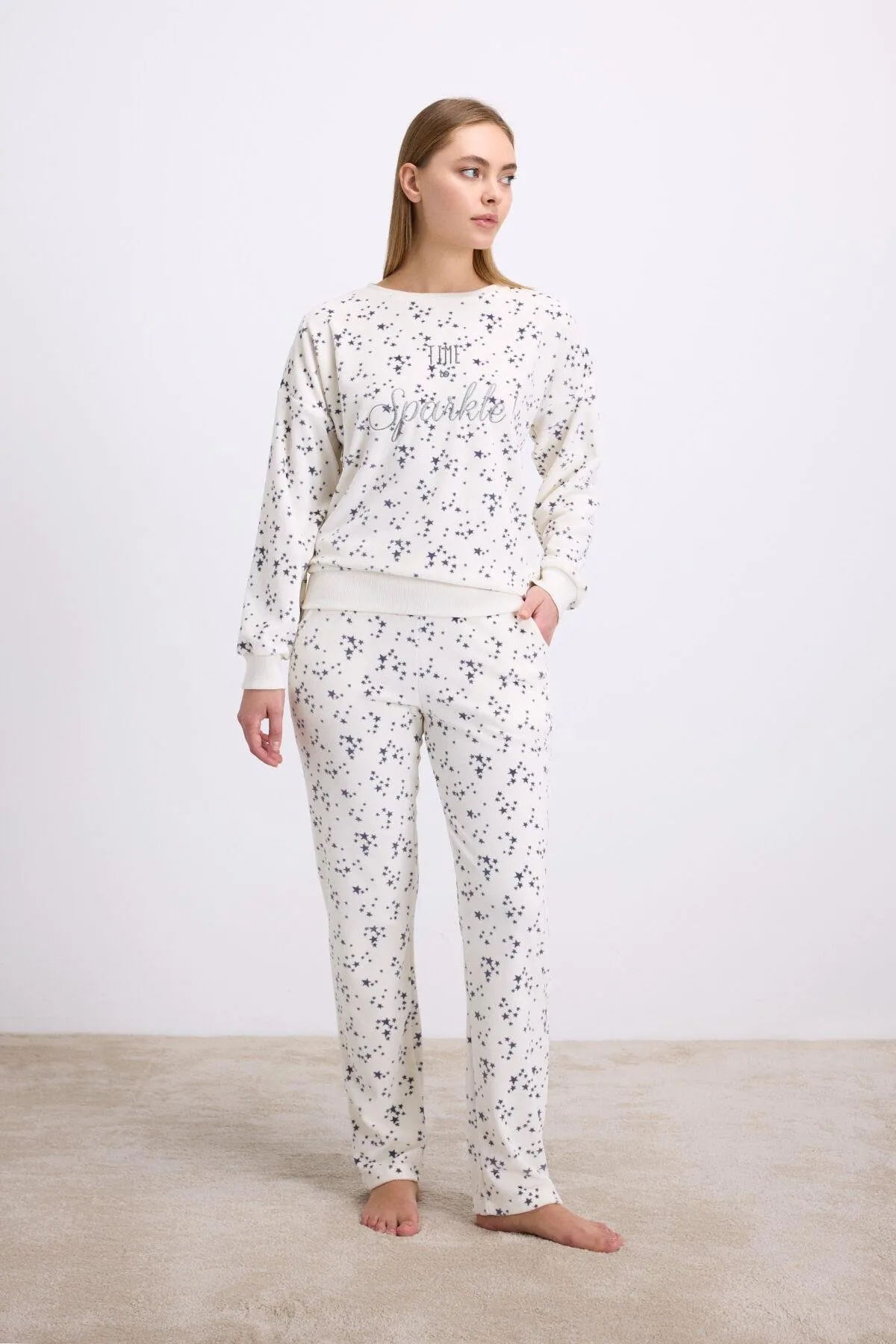 Arias Closet Yıldız Desenli Tencel Pamuklu 2'li Pijama Takımı