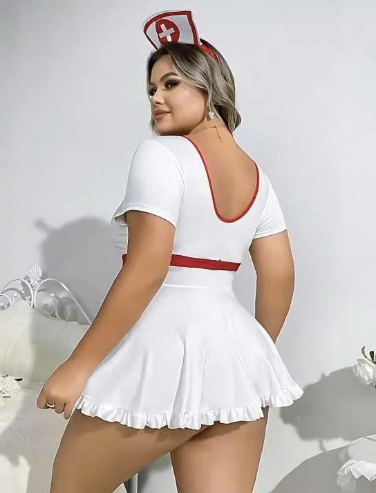Büyük Beden Mini Etekli Fantezi Hemşire Kostümü