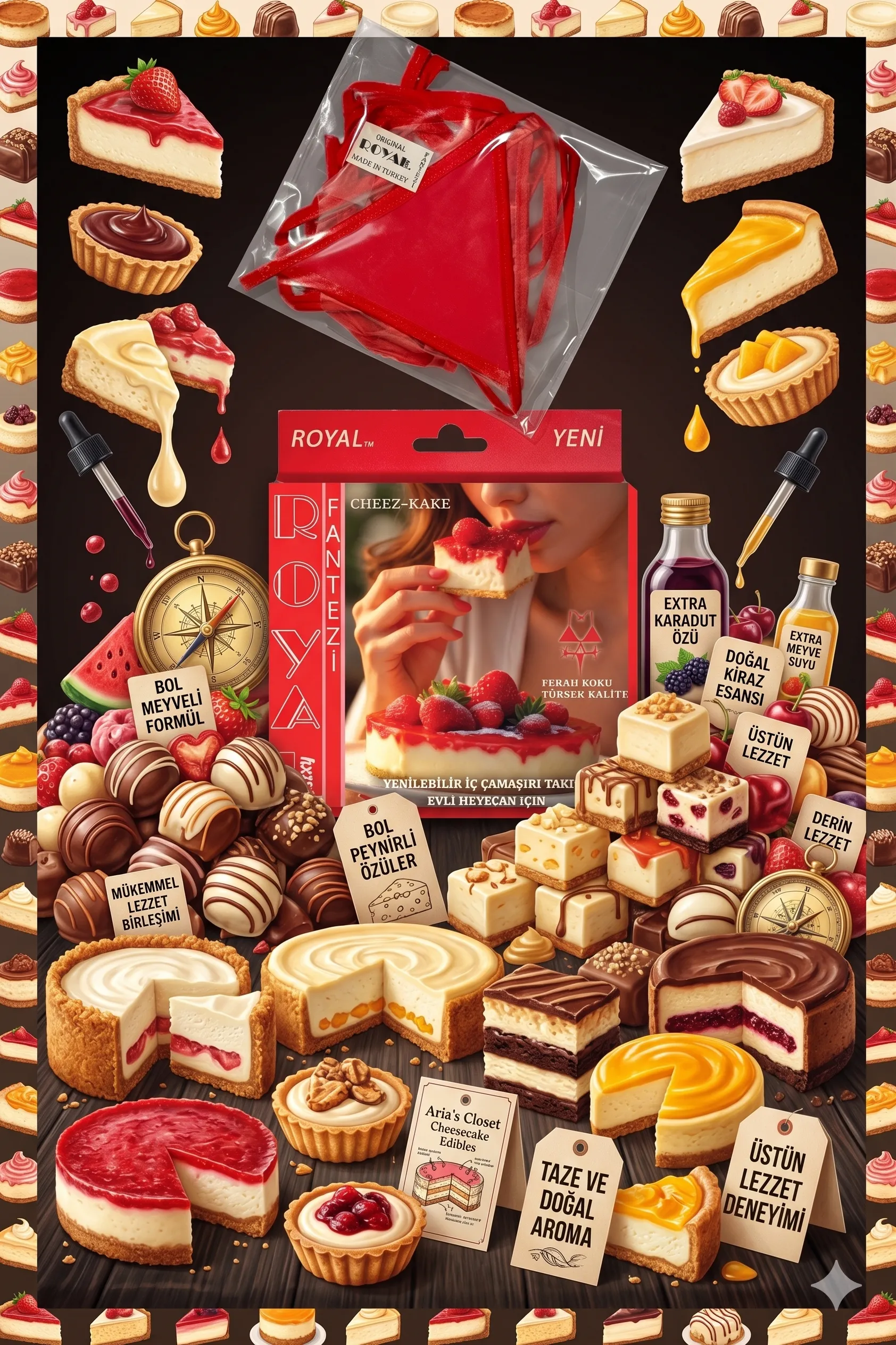 Arias Closet Fantezi Tüketilebilen Yenilebilir Cheesecake Aromalı İç Çamaşırı Takımı