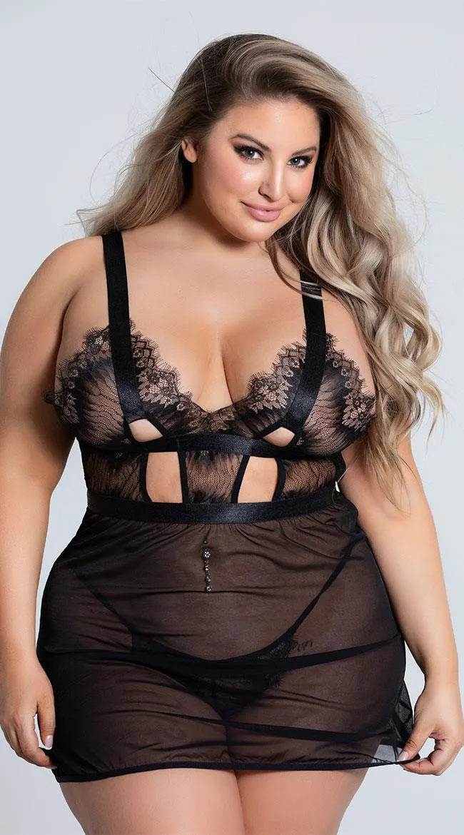Arias Closet Özel Tasarım Büyük Beden Göğüs Altı Şeritli Askılı Fantezi Gecelik