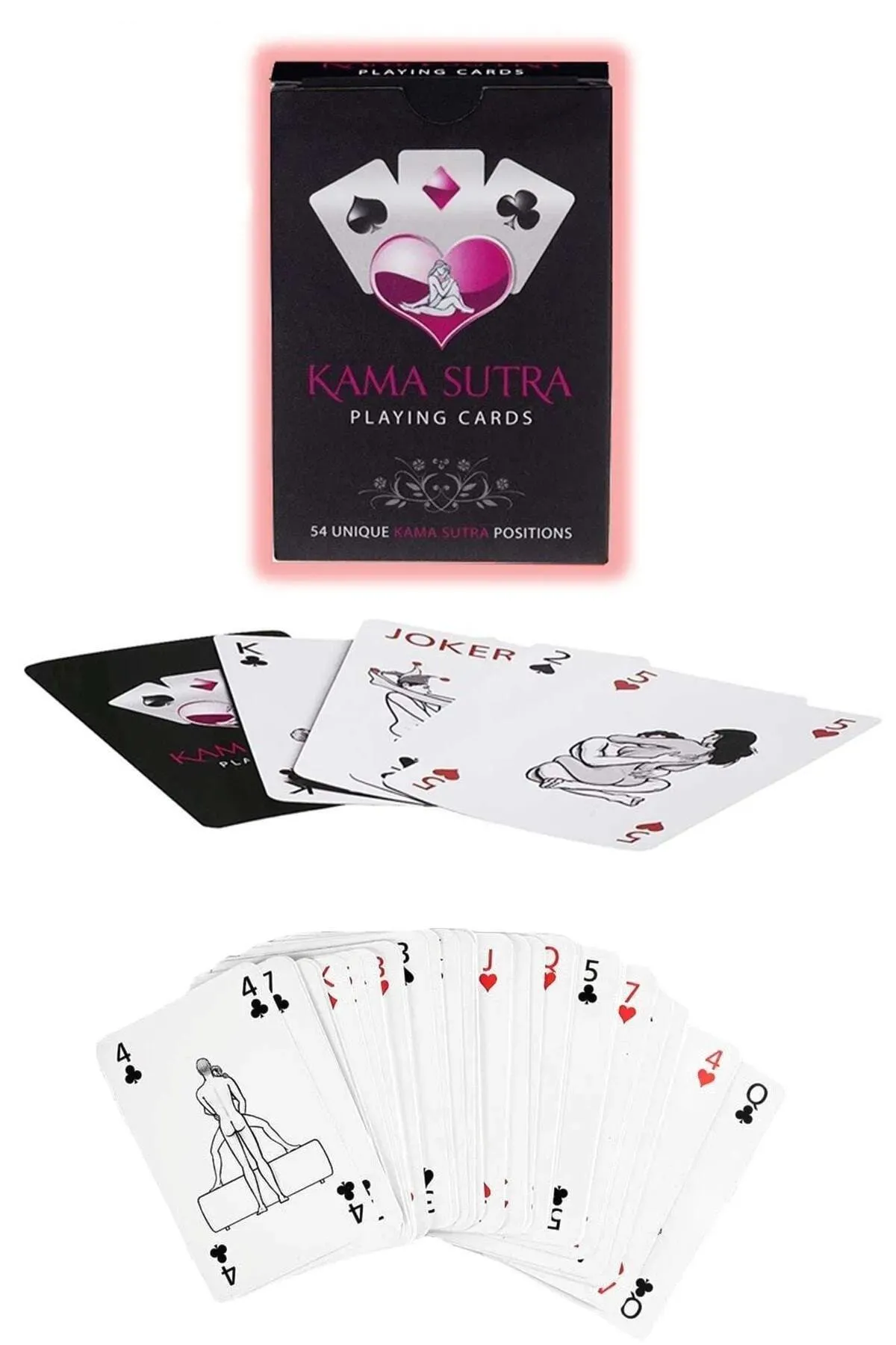 Arias Closet Sexy Görselli Oyun Kartı Kama Sutra 7'li Kırmızı Siyah Harness Set