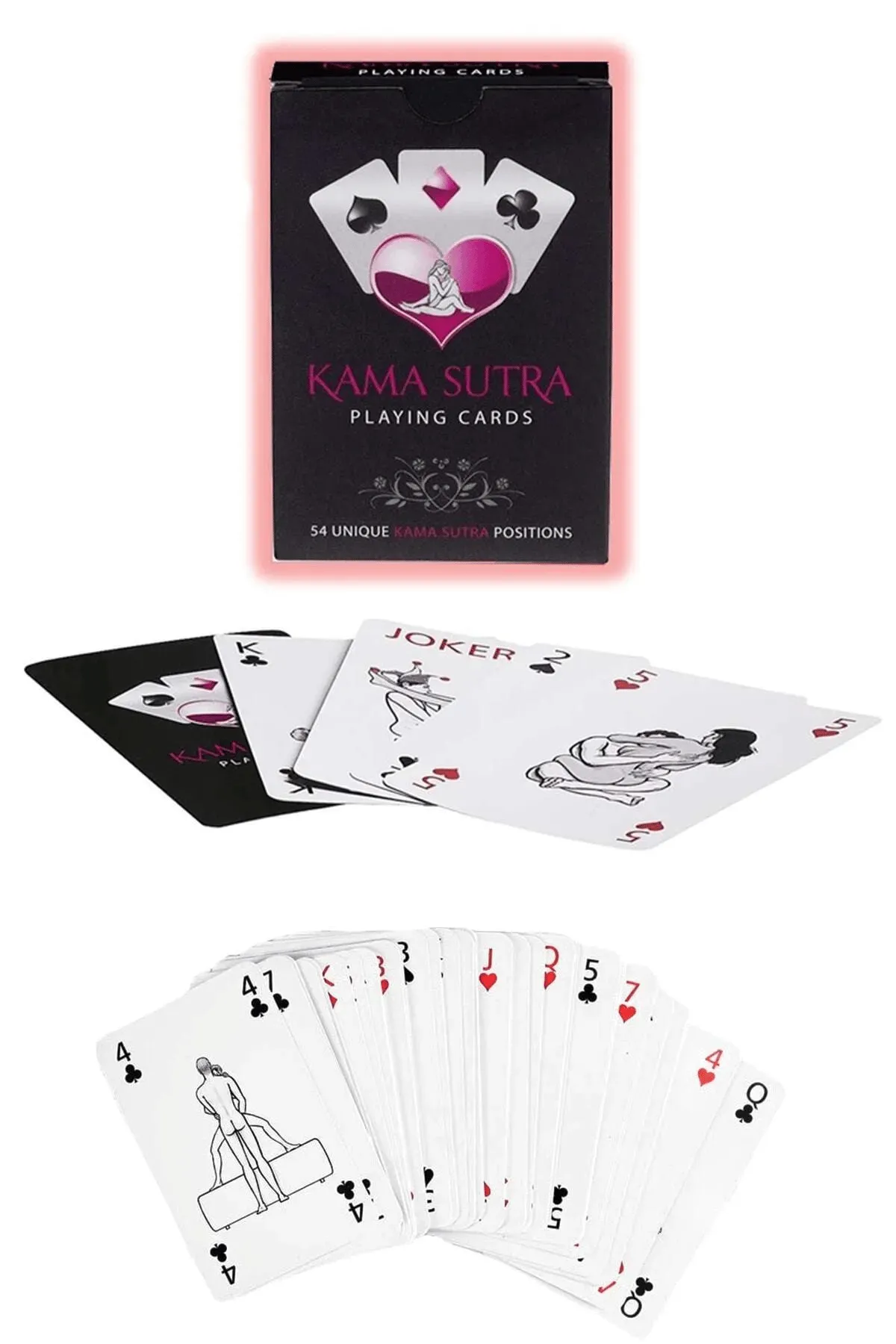 Arias Closet Sexy Görselli Oyun Kartı Kama Sutra Siyah Kırmızı Kelepçe Set